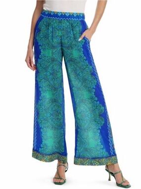 Johnny Was Silk Palazzo Pants Diomedes Print Boho Resort Villa NWT L